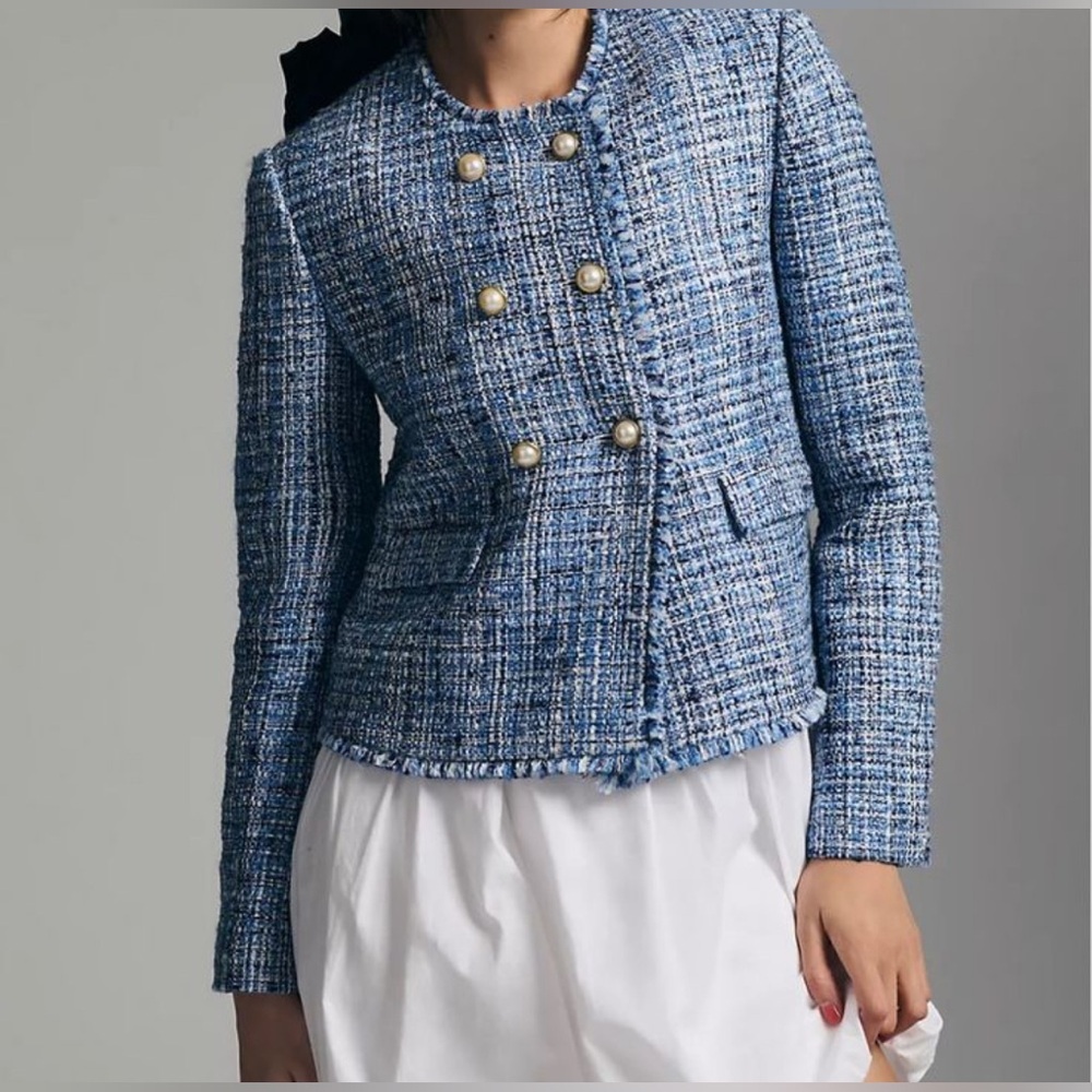 Maeve by Anthropologie Jacket Blazer Tweed Double Breasted, Size 00